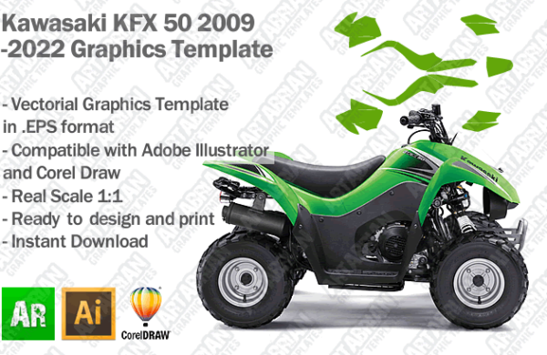 Kawasaki KFX 50 ATV Quad 2009 2010 2011 2012 2013 2014 2015 2016 2017 2018 2019 2020 2021 2022 Graphics Template