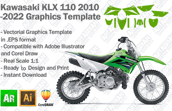 Kawasaki KLX 110 MX Motocross 2010 2011 2012 2013 2014 2015 2016 2017 2018 2019 2020 2021 2022 Graphics Template