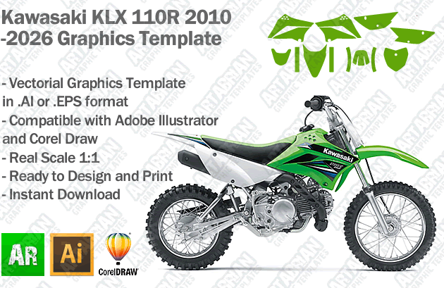Kawasaki KLX 110R MX Motocross 2010 2011 2012 2013 2014 2015 2016 2017 2018 2019 2020 2021 2022 2023 2024 2025 2026 Graphics Template
