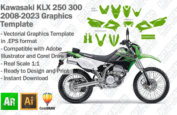 Kawasaki KLX 250 300 2008 2009 2010 2011 2012 2013 2014 2015 2016 2017 2018 2019 2020 2021 2022 2023 Graphics Template