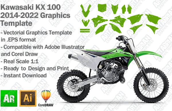 Kawasaki KX 100 MX Motocross 2014 2015 2016 2017 2018 2019 2020 2021 2022 Graphics Template