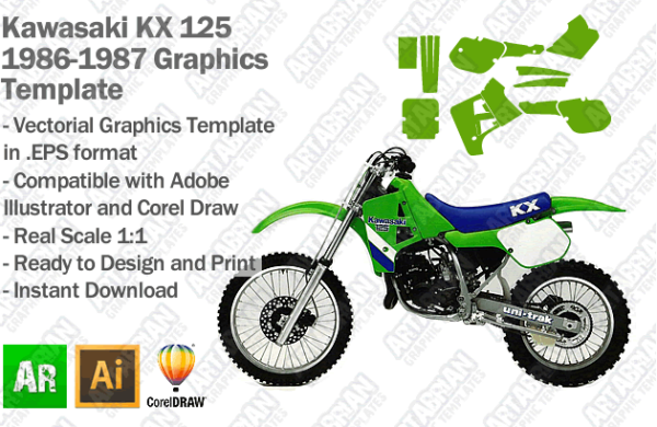 Kawasaki KX 125 MX Motocross 1986 1987 Graphics Template