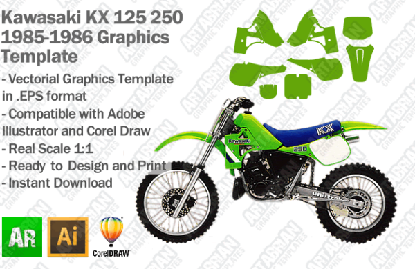 Kawasaki KX 250 MX Motocross 1985 1986 Graphics Template