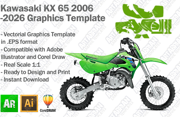 Kawasaki KX 65 MX Motocross 2006 2007 2008 2009 2010 2011 2012 2013 2014 2015 2017 2017 2018 2019 2020 2021 2022 2023 2024 2025 2026 Graphics Template
