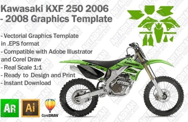 Kawasaki KXF 250 MX Motocross 2006 2007 2008 Graphics Template