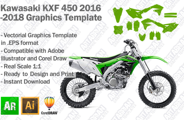 Kawasaki KXF 450 MX Motocross 2016 2017 2018 Graphics Template
