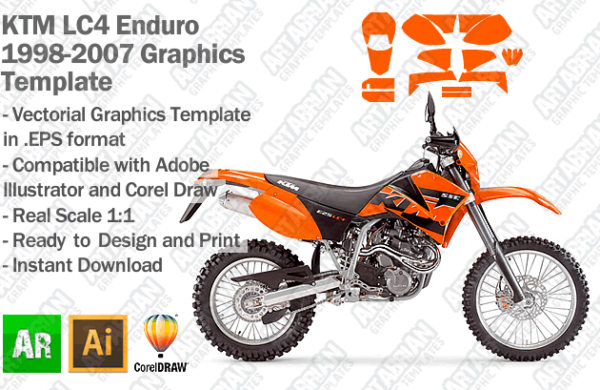 KTM LC4 620 Enduro Supermoto 1998 1999 2000 2001 2002 2003 2004 2005 2006 2007 Graphics Template