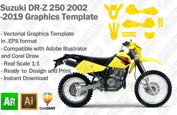 Suzuki DRZ 250 2002 2003 2004 2005 2006 2007 2008 2009 2010 2011 2012 2013 2014 2015 2016 2017 2018 2019 Graphics Template