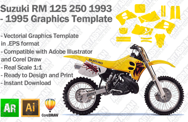 Suzuki RM 125 250 MX Motocross 1993 1994 1995 Graphics Template