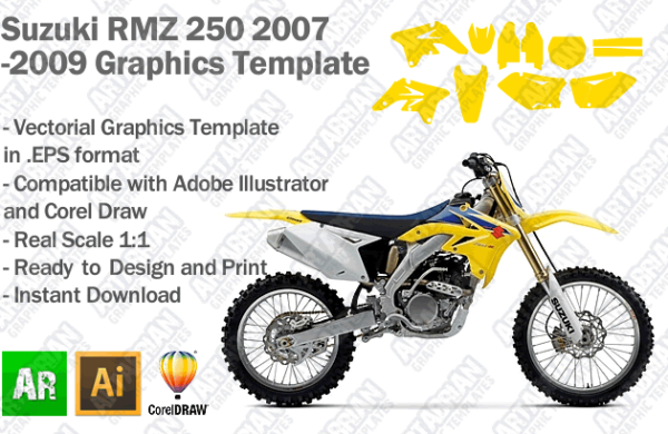 Suzuki RMZ 250 MX Motocross 2007 2008 2009 Graphics Template