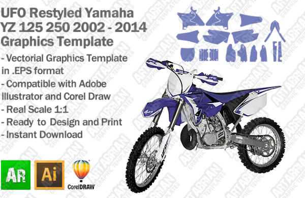 UFO Restyled Yamaha YZ 125 250 MX Motocross 2002 2003 2004 2005 2006 2007 2008 2009 2010 2011 2012 2013 2014 Graphics Template