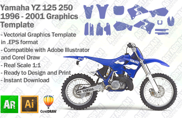 Yamaha YZ WR 125 250 MX Motocross 1996 1997 1998 1999 2000 2001 Graphics Template