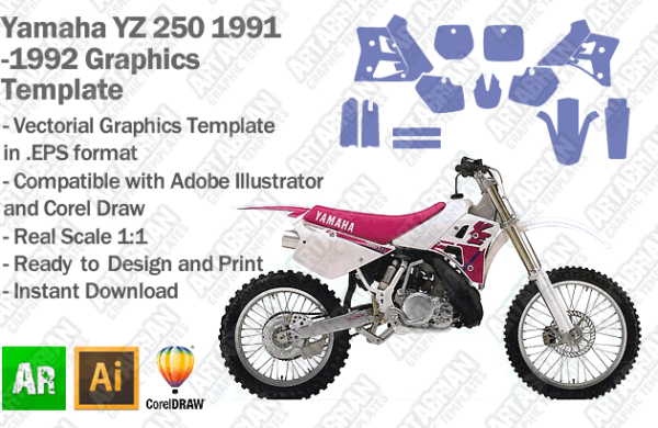 Yamaha YZ 250 MX Motocross 1991 1992 Graphics Template