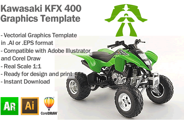 korrelat Stå op i stedet Morse kode Kawasaki KFX 400 ATV Quad Graphics Template - Artabrian™ - Graphic Templates