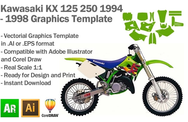 Kawasaki KX 125 250 MX Motocross 1994 1995 1996 1997 1998 Graphics Template