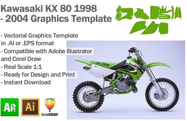 Kawasaki 80 MX Motocross 1998 1999 2000 2001 2002 2003 2004 Graphics Template - Artabrian™ - Graphic Templates