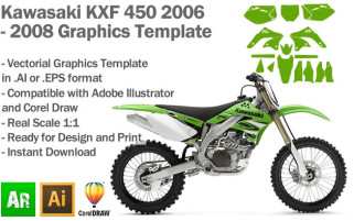 Kawasaki KXF 450 MX Motocross 2006 2007 2008 Graphics Template