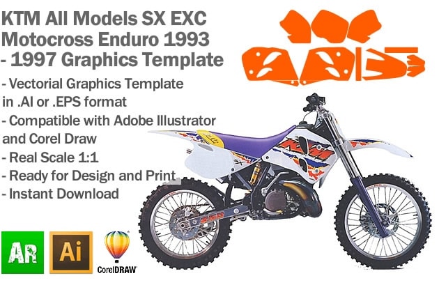 KTM SX EXC MX Enduro All Models 1993 1994 1995 1996 1997 Graphics Template