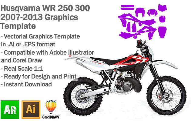 Husqvarna WR 250 300 Enduro 2007 2008 2009 2010 2011 2012 2013 Graphics Template
