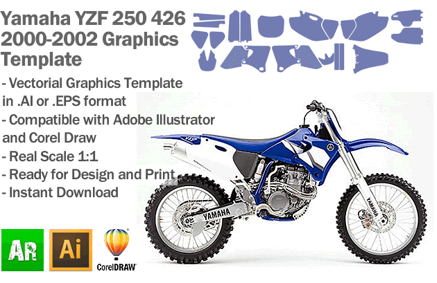 Yamaha YZF 250 426 MX Motocross 2000 2001 2002 Graphics Template