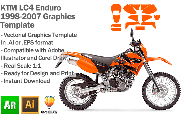 KTM LC4 Enduro Supermoto 1998 1999 2000 2001 2002 2003 2004 2005 2006 2007 Graphics Template