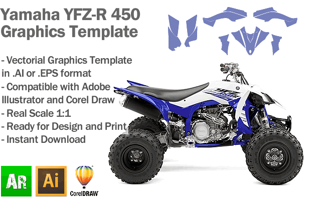 Yamaha YFZ-R 450 ATV Quad 2014 2015 2016 2017 Graphics Template