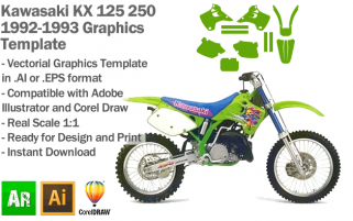 Kawasaki KX 125 250 MX Motocross 1992 1993 Graphics Template