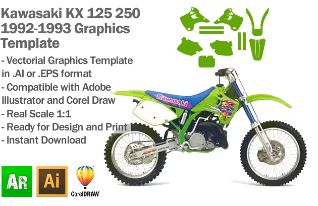 Kawasaki KX 125 250 MX Motocross 1992 1993 Graphics Template