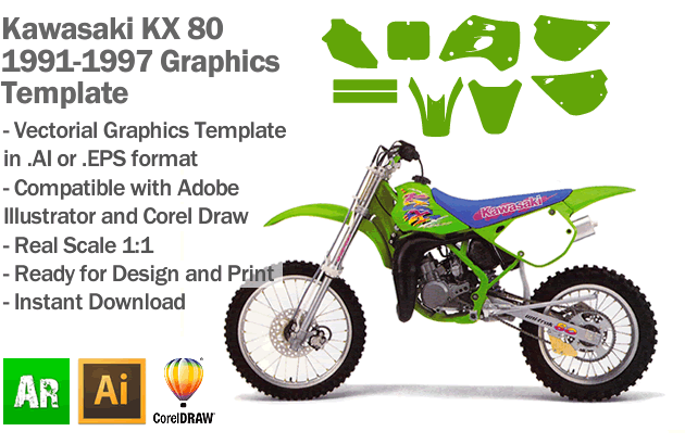 Kawasaki KX 80 MX Motocross 1991 1992 1993 1994 1995 1996 1997 Graphics Template