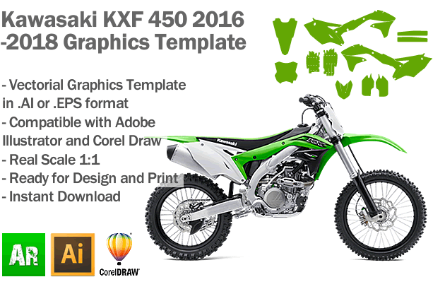 Kawasaki KXF 450 MX Motocross 2016 2018 Graphics Template Artabrian™ - Graphic