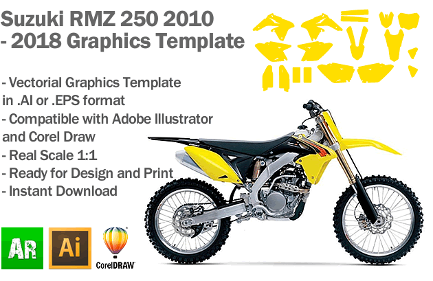 Suzuki RMZ 250 MX Motocross 2010 2011 2012 2013 2014 2015 2016 2017 2018 Graphics Template