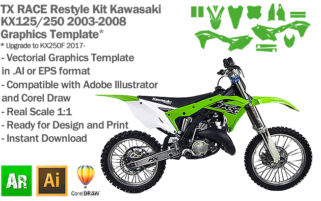 TX RACE Restyle Kit for Kawasaki KX 125 250 2003 2004 2005 2006 2007 2008 Graphics Template