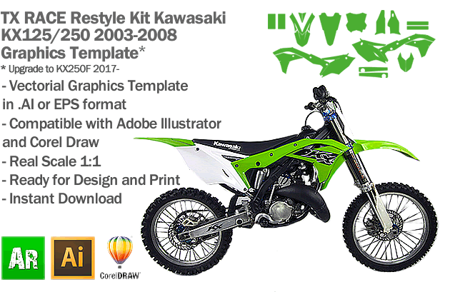 TX RACE Restyle Kit for Kawasaki KX 125 250 2003 2004 2005 2006 2007 2008 G...