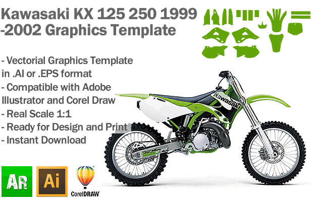 Kawasaki KX 250 MX Motocross 1999 2000 2001 2002 Graphics Template Artabrian™ Templates