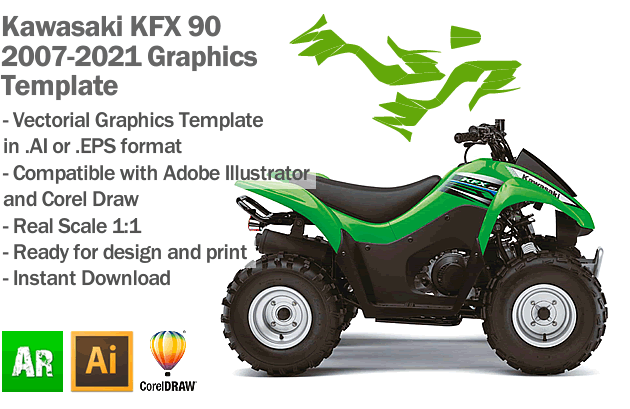 Kawasaki KFX 90 ATV Quad 2007 2008 2009 2010 2011 2012 2013 2014 2015 2016 2017 2018 2019 2020 2021 Graphics Template