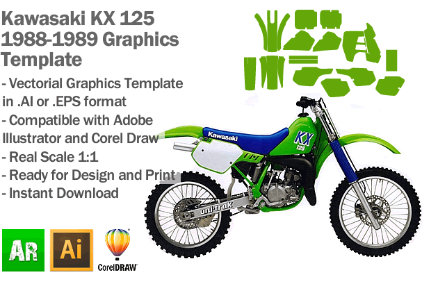 Tulipaner Vie bomuld Kawasaki KX 125 MX Motocross 1988 1989 Graphics Template - Artabrian™ -  Graphic Templates