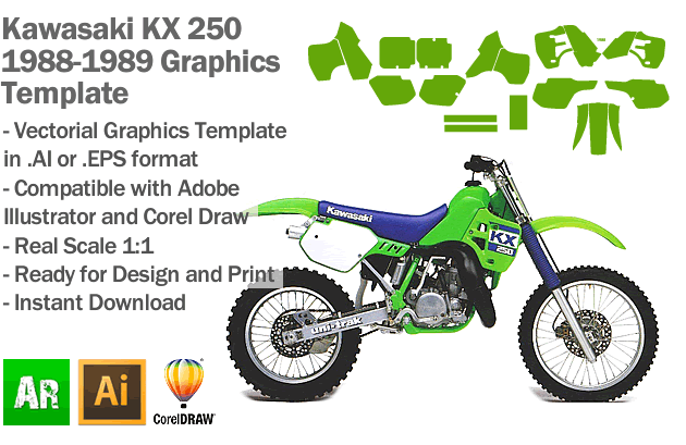 Kawasaki KX 250 MX Motocross 1988 1989 Graphics Template