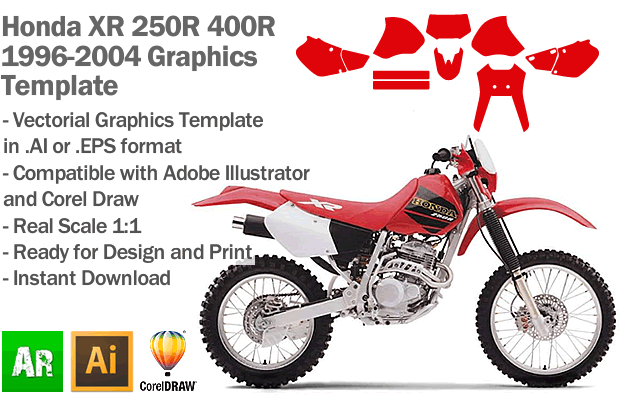 Honda XR 250R 400R Enduro Trail 1996 1997 1998 1999 2000 2001 2002 2003 2004 Graphics Template
