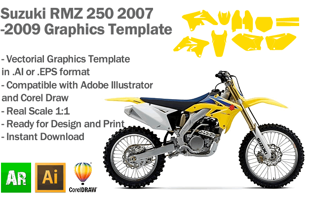 Suzuki RMZ 250 MX Motocross 2007 2008 2009 Graphics Template