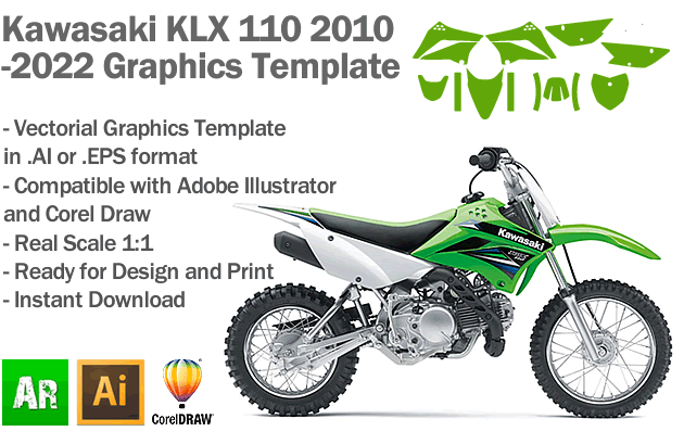 Kawasaki KLX 110 MX Motocross 2010 2011 2012 2013 2014 2015 2016 2017 2018 2019 2020 2021 2022 Graphics Template