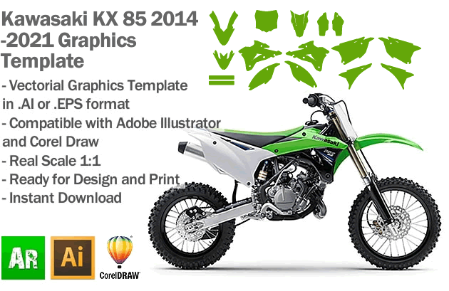 Kawasaki KX 85 MX Motocross 2014 2015 2016 2017 2018 2019 2020 2021 Graphics Template