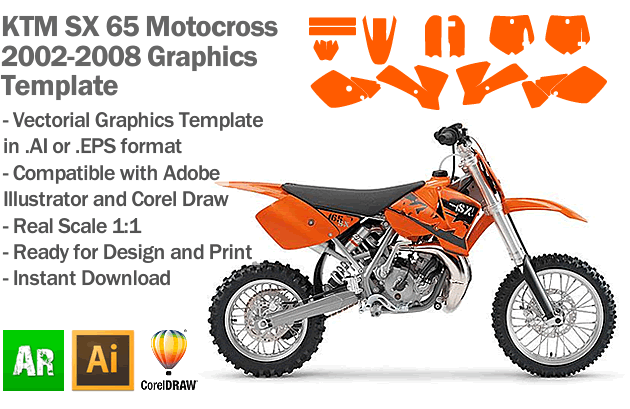 KTM SX 65 MX Motocross 2002 2003 2004 2005 2006 2007 2008 Graphics Template  Artabrian™ Graphic Templates