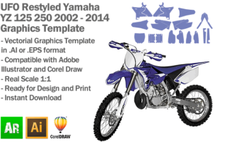 UFO Restyled Yamaha YZ 125 250 MX Motocross 2002 2003 2004 2005 2006 2007 2008 2009 2010 2011 2012 2013 2014 Graphics Template