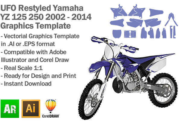 UFO Restyled Yamaha YZ 125 250 MX Motocross 2002 2003 2004 2005 2006 2007 2008 2009 2010 2011 2012 2013 2014 Graphics Template