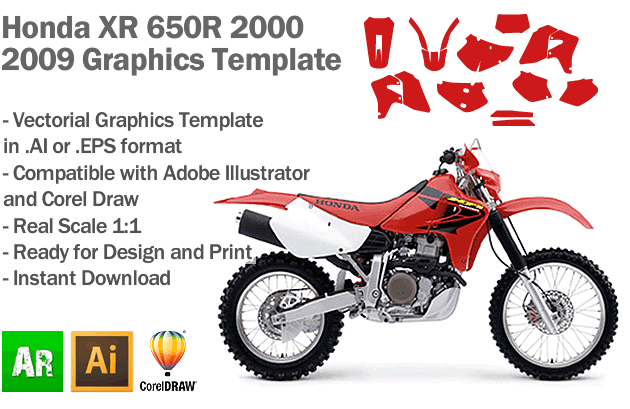 Honda XR 650R Enduro Trail 2000 2001 2002 2003 2004 2005 2006 2007 2008 2009 Graphics Template