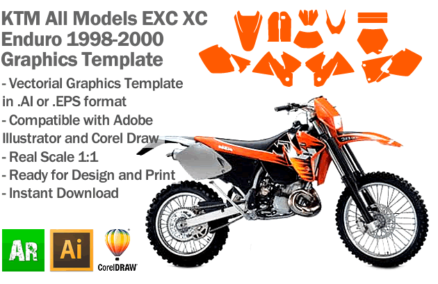 KTM EXC XC Enduro All Models 1998 1999 2000 Graphics Template