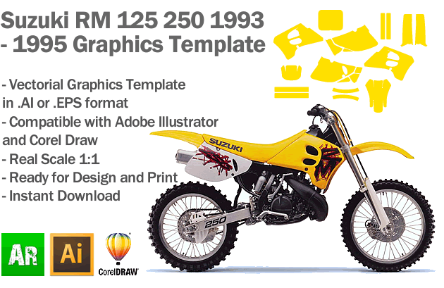Suzuki RM 125 250 MX Motocross 1993 1994 1995 Graphics Template