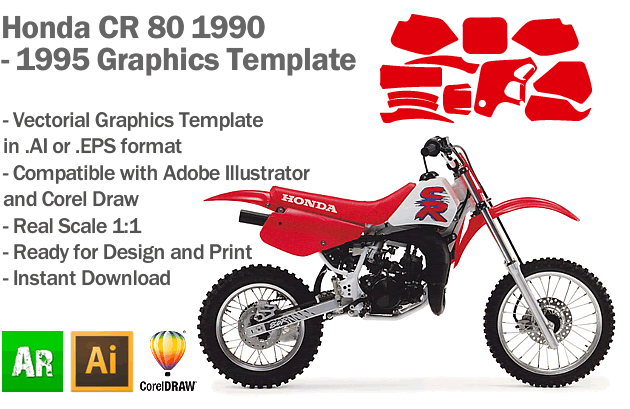 Honda CR 80 MX Motocross 1990 1991 1992 1993 1994 1995 Graphics Template