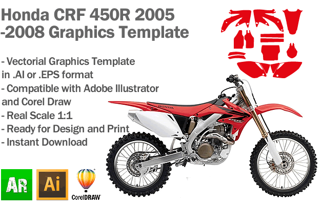 Honda CRF 450R MX Motocross 2005 2006 2007 2008 Graphics Template -  Artabrian™ - Graphic Templates