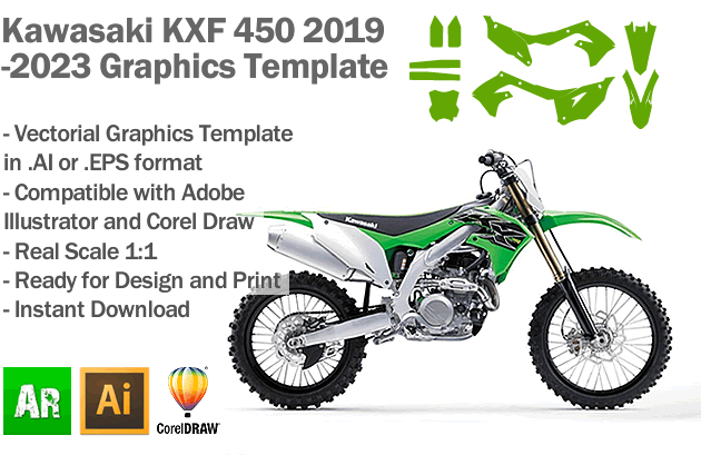 Kawasaki KXF 450 MX Motocross 2019 2020 2021 2022 2023 Graphics Template